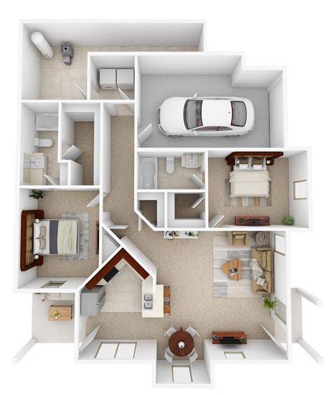 Floor plan for 2 beds, 2 baths, 1283 sqft